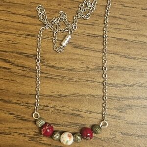 Elegant Silver and Red Beaded Necklace